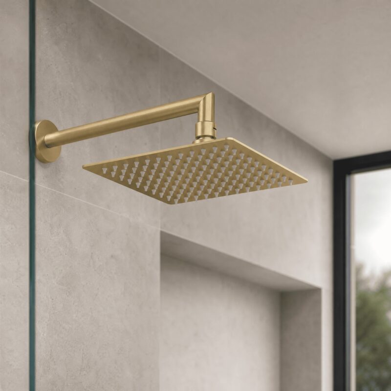Nuie Brushed Brass Square Fixed Shower Head 200mm