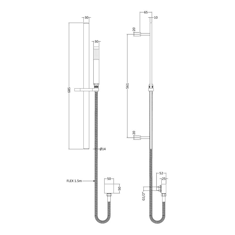 Nuie Windon Brushed Brass Shower Slide Rail Kit