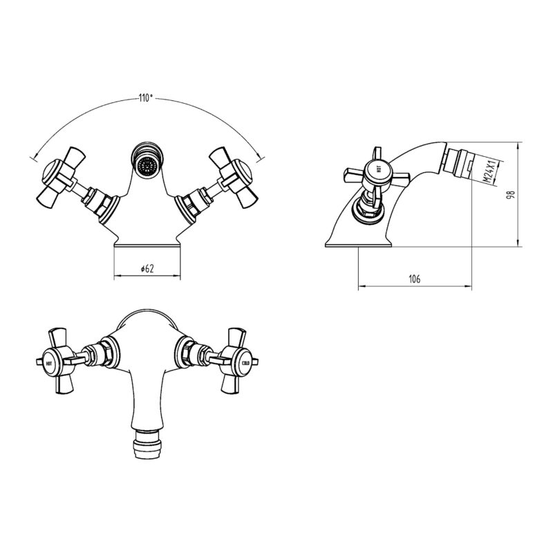 Nuie Alderton Chrome Bidet Mixer & Pop Up Waste