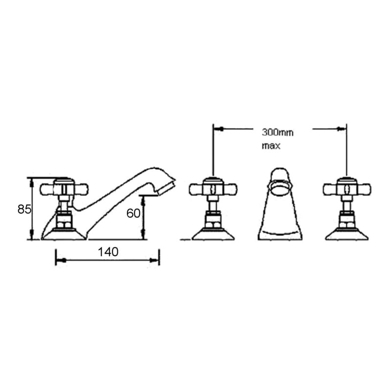 Nuie Alderton 3 Tap Hole Brushed Brass Basin Mixer with Waste