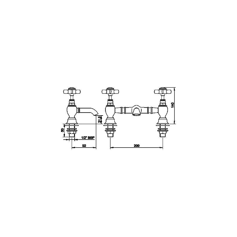 Nuie Alderton Brushed Brass 2 Hole Basin Mixer Tap