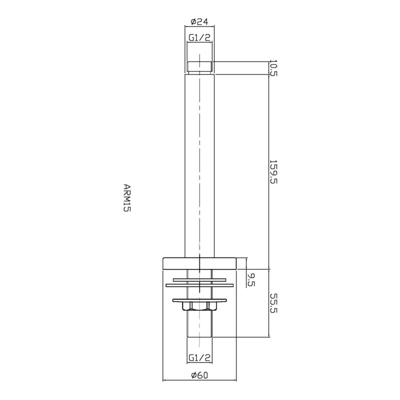 Nuie 160mm Round Brushed Bronze Ceiling Shower Arm