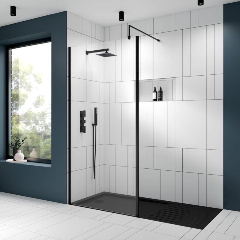 Nuie Matt Black Square Wall Shower Arm