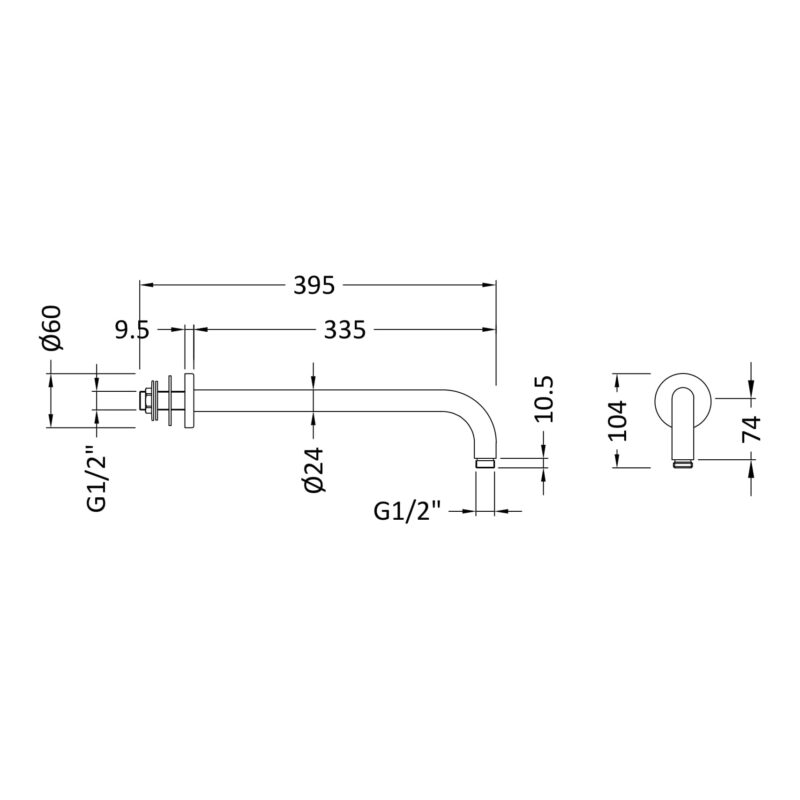 Nuie Round Brushed Pewter Wall Shower Arm