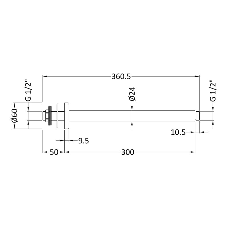 Nuie 310mm Round Brushed Pewter Ceiling Shower Arm