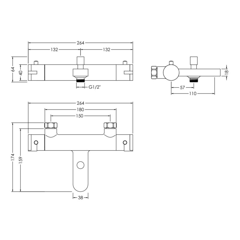 Nuie Arvan Chrome Wall Mounted Bath Shower Mixer
