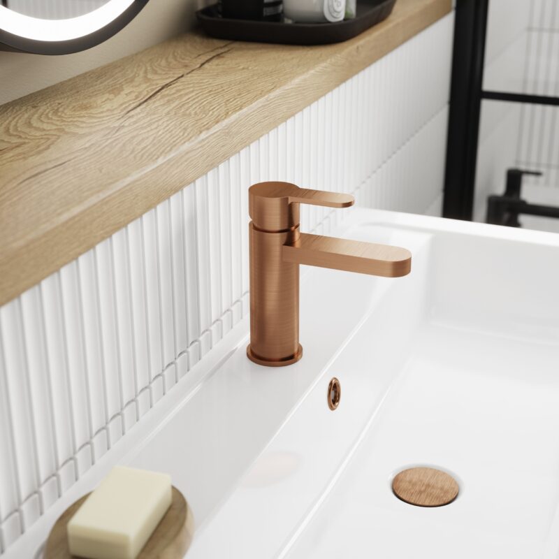 Nuie Arvan Brushed Bronze Mono Basin Mixer with Push Button Waste