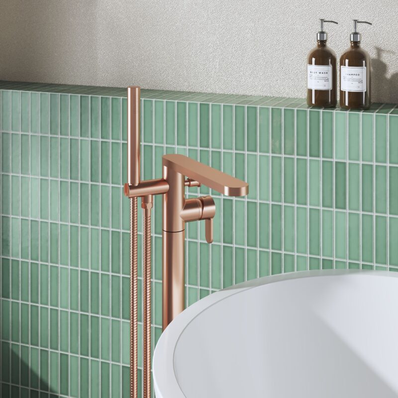 Nuie Arvan Brushed Bronze Floor Bath Shower Mixer with Kit