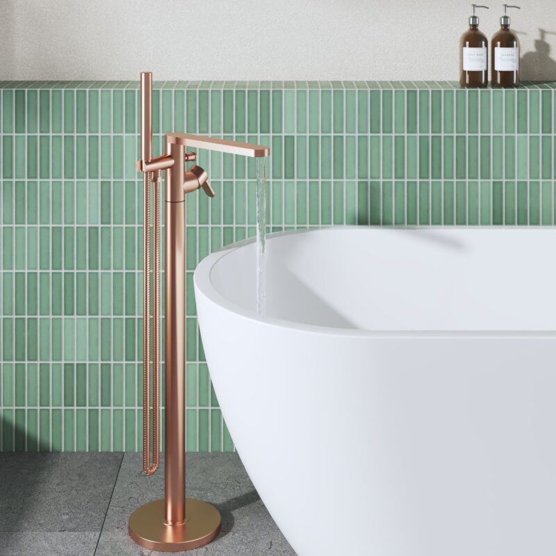 Nuie Arvan Brushed Bronze Floor Bath Shower Mixer with Kit