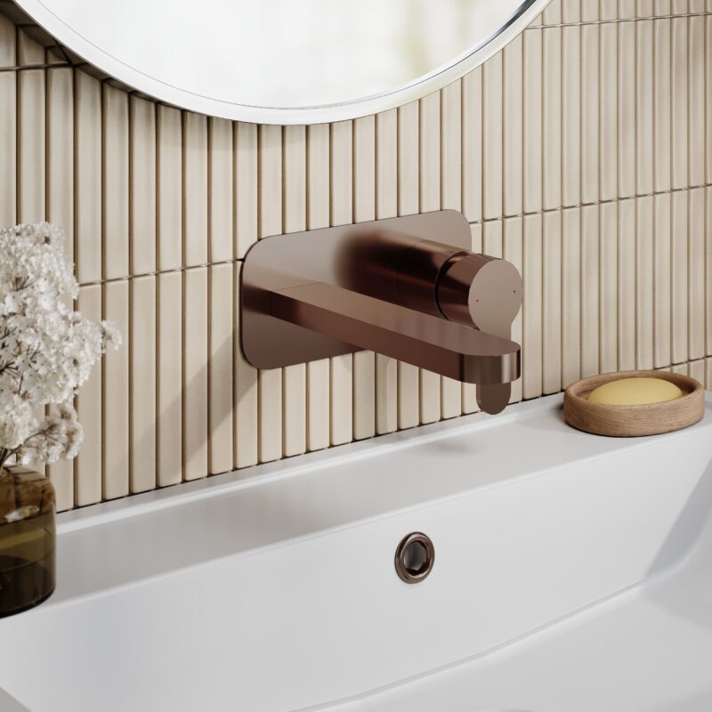Nuie Arvan Brushed Bronze Wall Basin Mixer with Plate