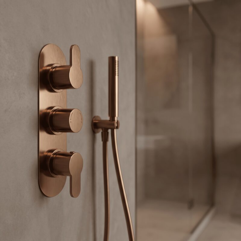Nuie Arvan Brushed Bronze Triple Thermostatic Shower Valve