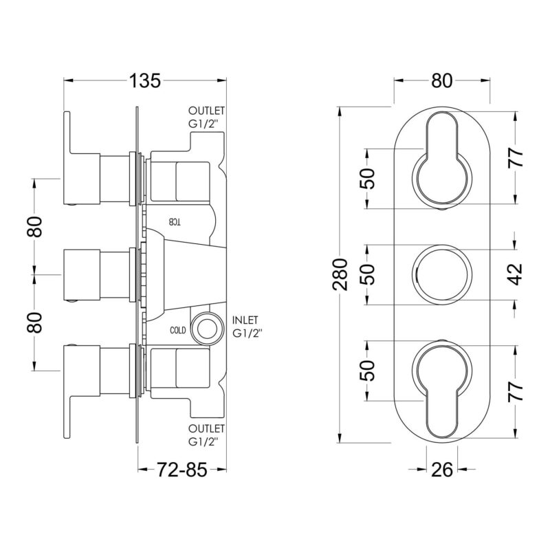 Nuie Arvan Brushed Bronze Triple Thermostatic Shower Valve