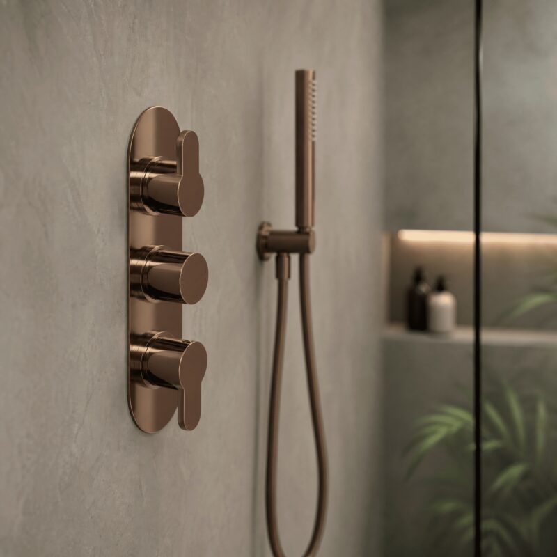 Nuie Arvan Brushed Bronze Triple Thermostatic Shower Valve with Diverter