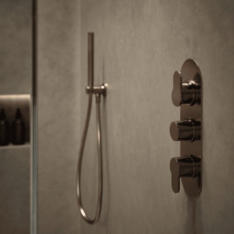 Nuie Arvan Brushed Bronze Triple Thermostatic Shower Valve with Diverter