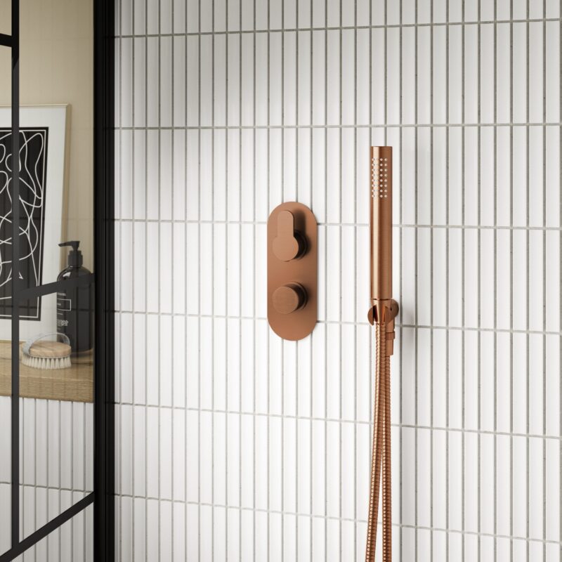 Nuie Arvan Brushed Bronze Twin Thermostatic Shower Valve