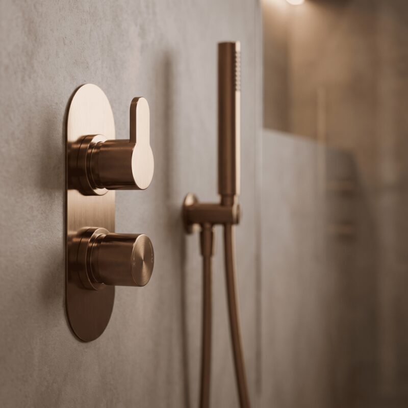 Nuie Arvan Brushed Bronze Concealed Thermostatic Twin 3-Way Shower Valve