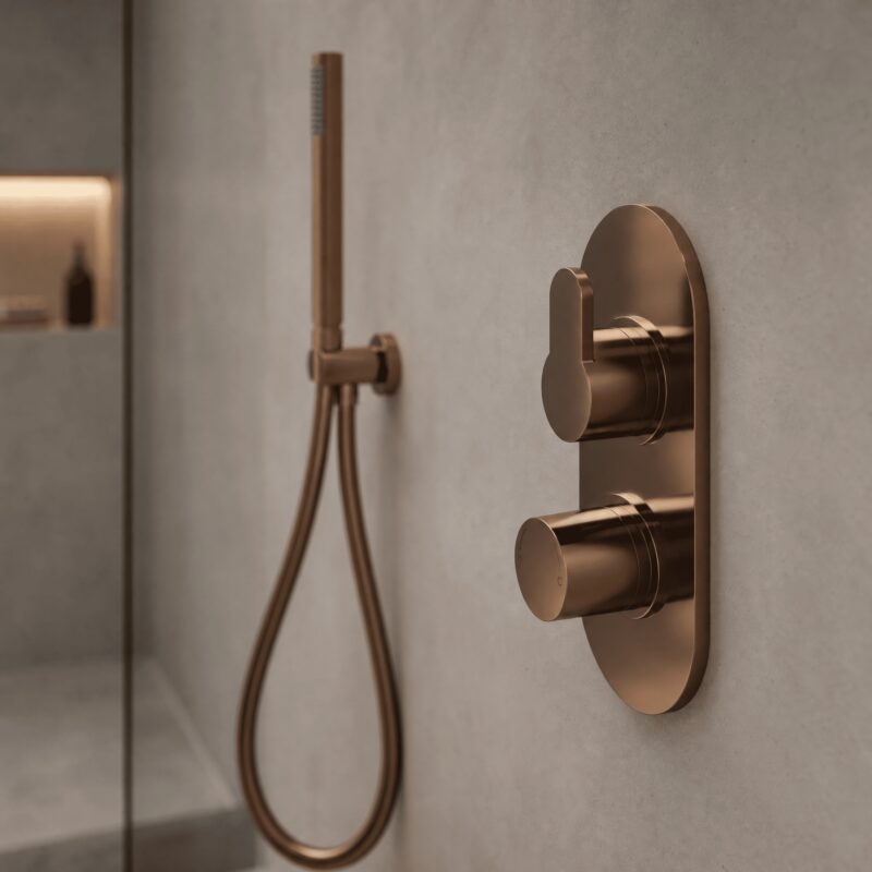 Nuie Arvan Brushed Bronze Concealed Thermostatic Twin 3-Way Shower Valve
