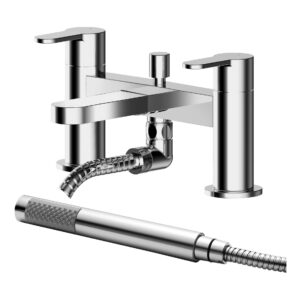 Nuie Arvan Chrome Deck Mounted Bath Shower Mixer with Kit