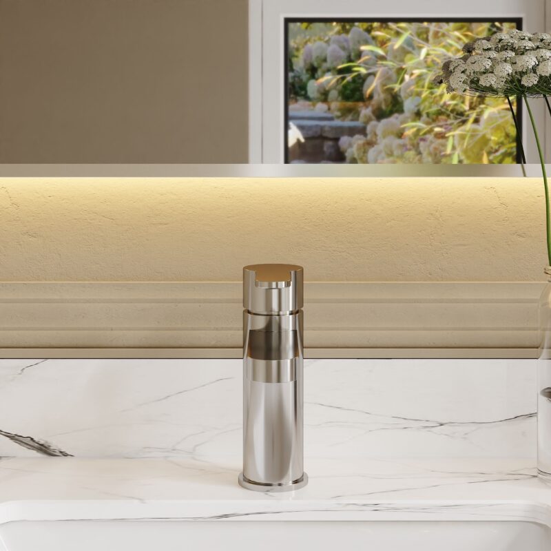 Nuie Arvan Chrome Eco Mono Basin Mixer with Push Button Waste