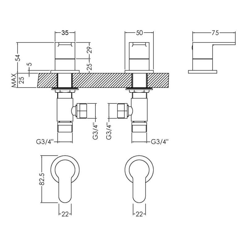 Nuie Arvan Chrome 3/4" Side Valves