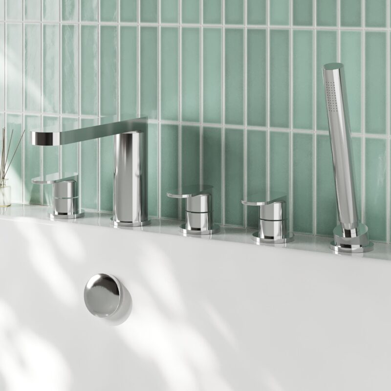 Nuie Arvan Chrome 5 Hole Deck Bath Shower Mixer