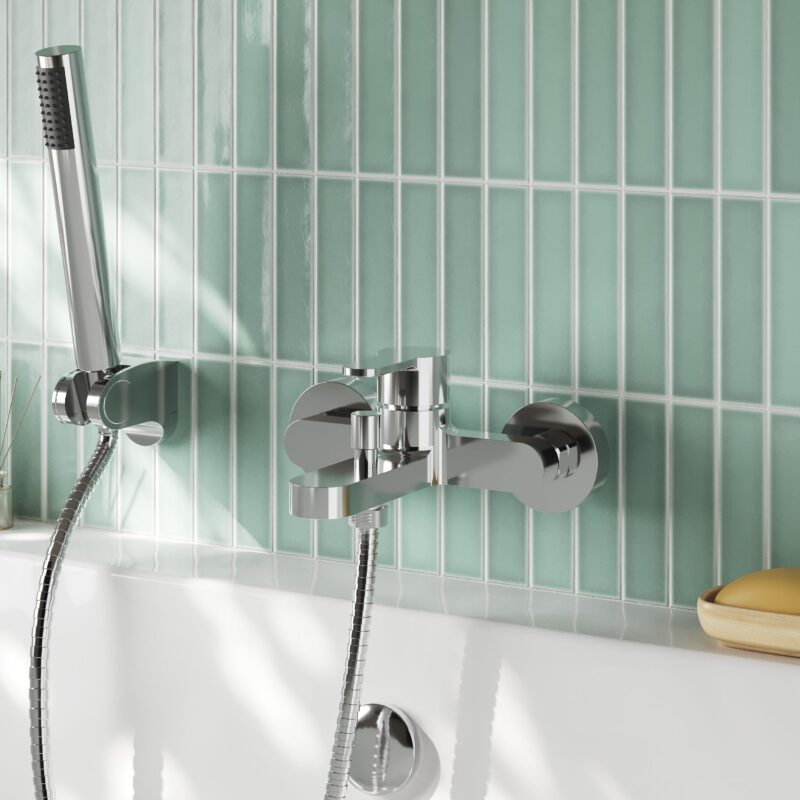 Nuie Arvan Chrome Wall Mounted Bath Shower Mixer with Kit