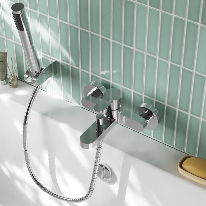 Nuie Arvan Chrome Wall Mounted Bath Shower Mixer with Kit