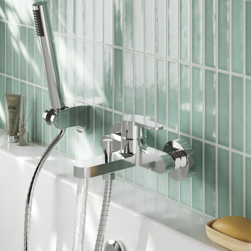 Nuie Arvan Chrome Wall Mounted Bath Shower Mixer with Kit