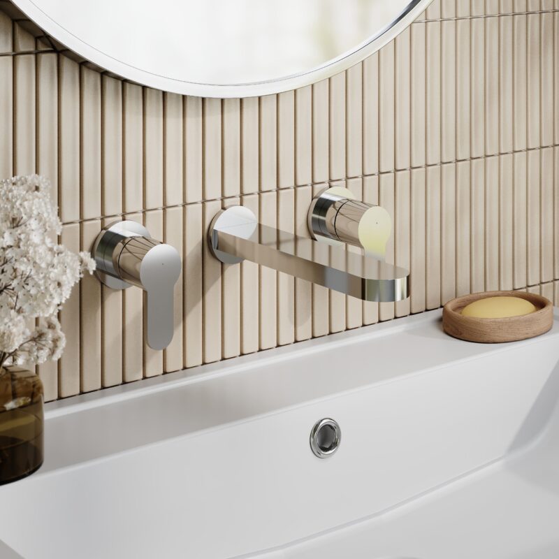 Nuie Arvan Chrome 3 Hole Wall Basin Mixer