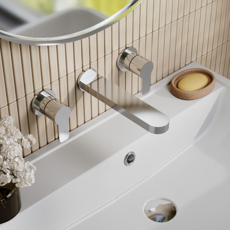 Nuie Arvan Chrome 3 Hole Wall Basin Mixer
