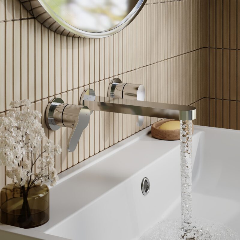 Nuie Arvan Chrome 3 Hole Wall Basin Mixer