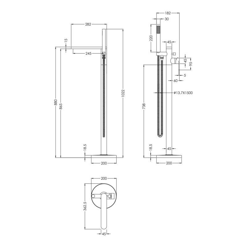 Nuie Arvan Chrome Freestanding Bath Shower Mixer