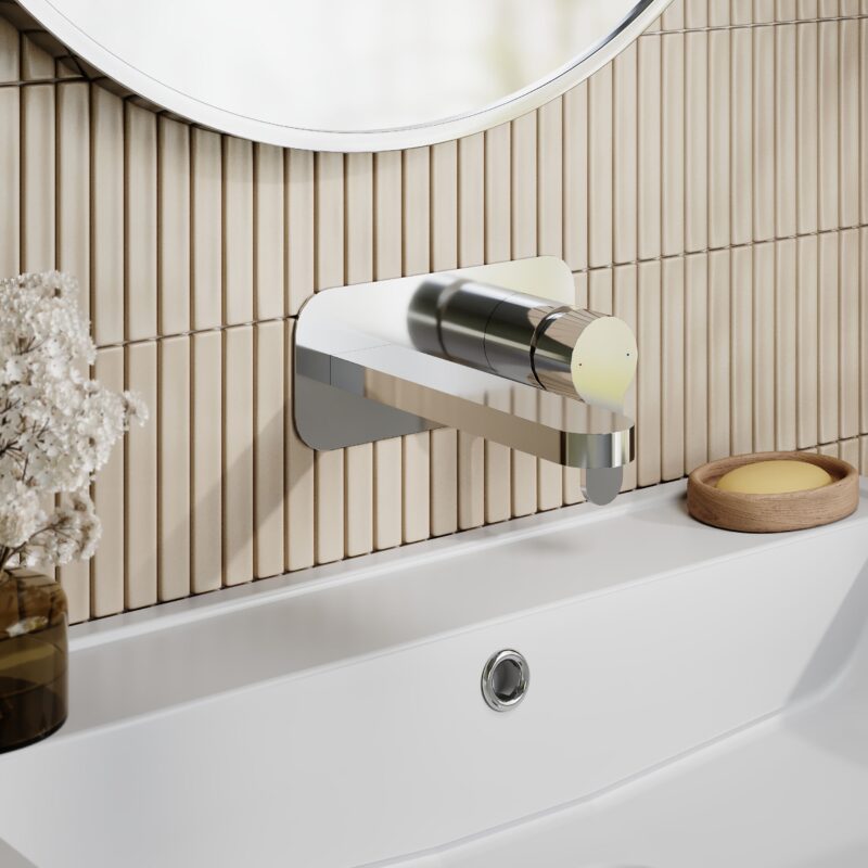 Nuie Arvan Chrome 2 Hole Wall Basin Mixer with Plate