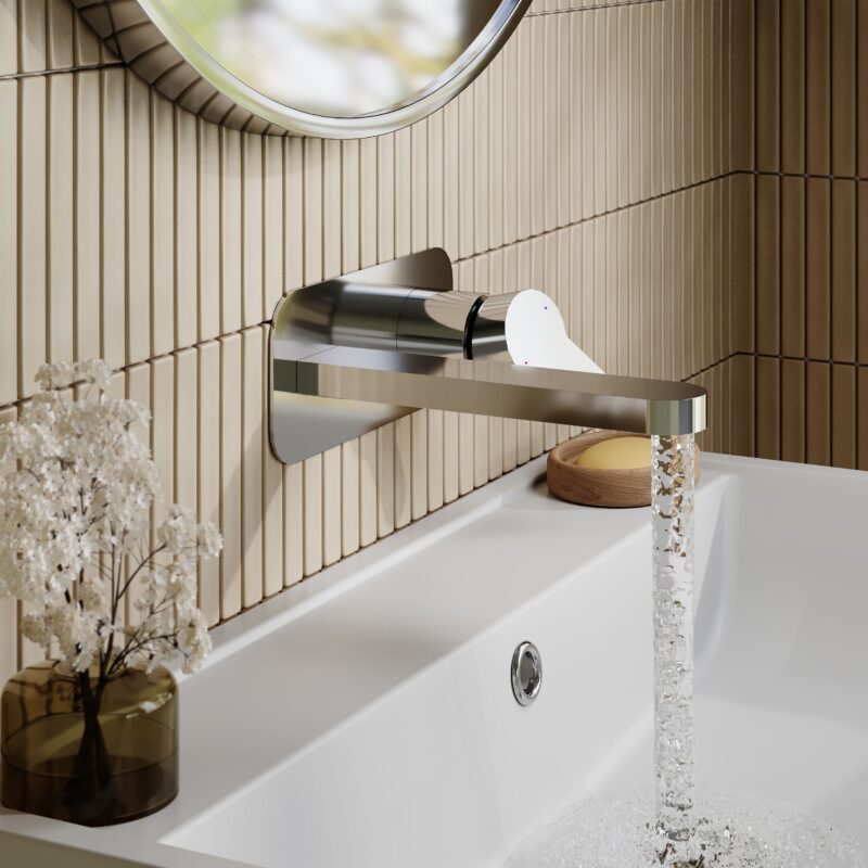 Nuie Arvan Chrome 2 Hole Wall Basin Mixer with Plate