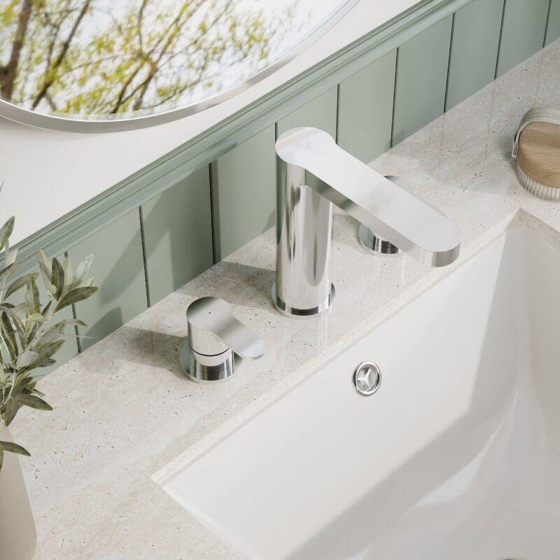 Nuie Arvan Chrome 3 Hole Basin Mixer with Pop Up Waste