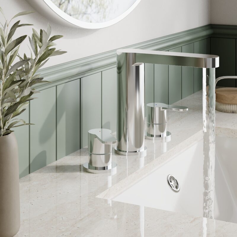 Nuie Arvan Chrome 3 Hole Basin Mixer with Pop Up Waste