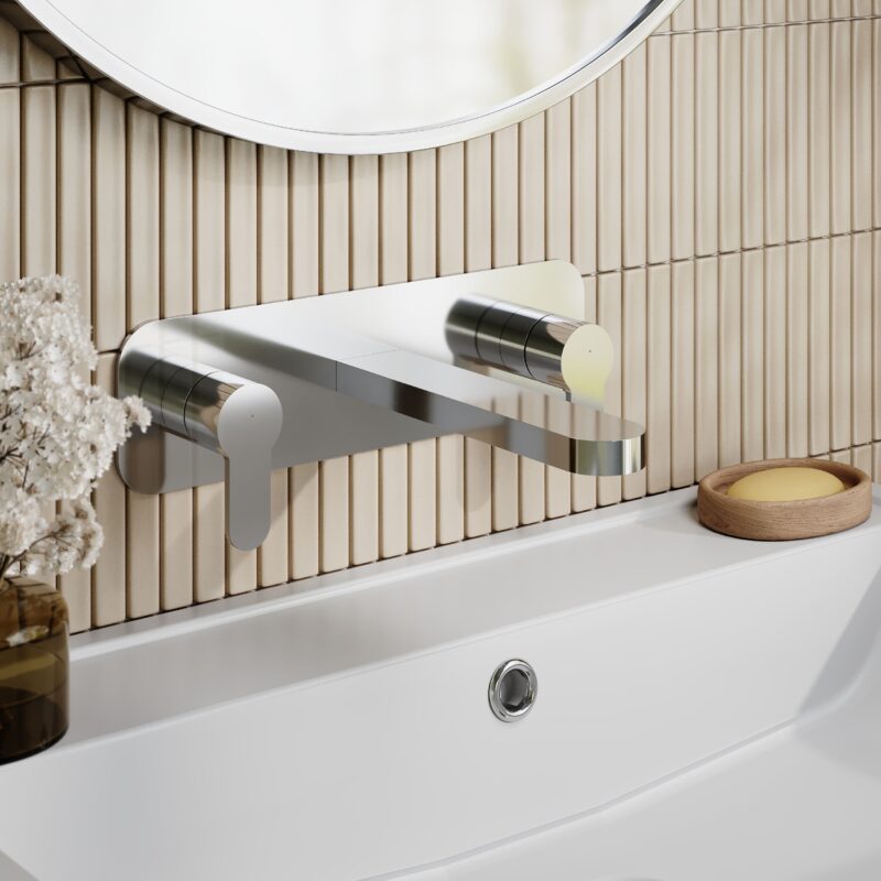 Nuie Arvan Chrome 3 Hole Wall Basin Mixer with Plate