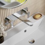 Nuie Arvan Chrome 3 Hole Wall Basin Mixer with Plate