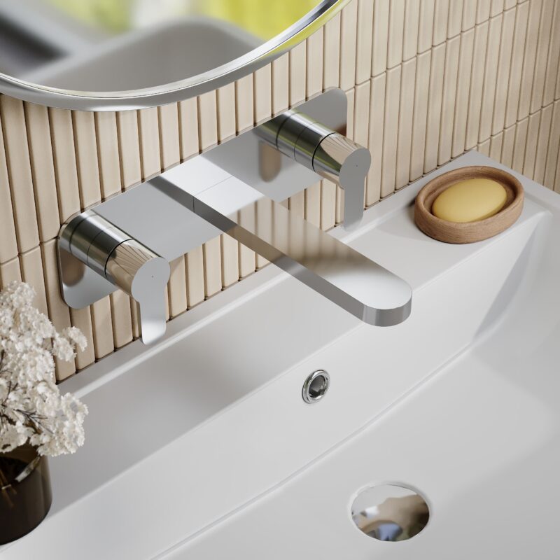 Nuie Arvan Chrome 3 Hole Wall Basin Mixer with Plate
