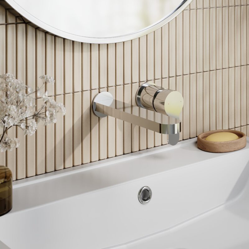 Nuie Arvan Chrome 2 Hole Wall Basin Mixer Tap