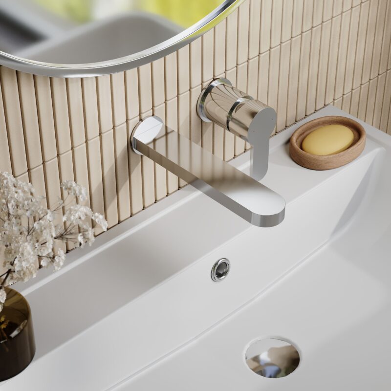 Nuie Arvan Chrome 2 Hole Wall Basin Mixer Tap