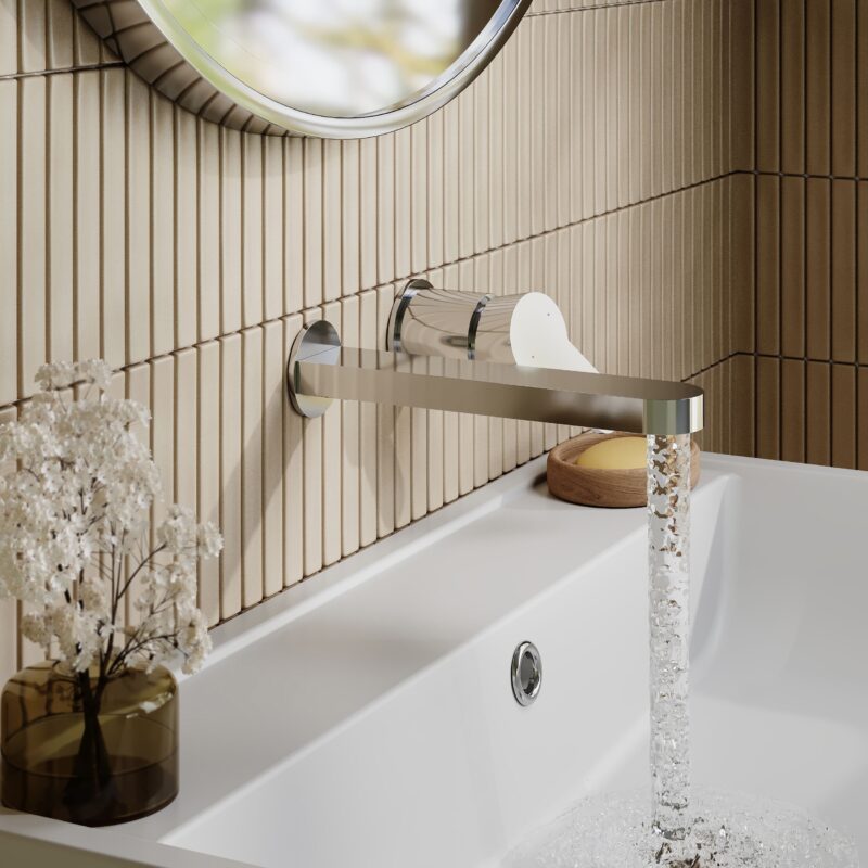 Nuie Arvan Chrome 2 Hole Wall Basin Mixer Tap