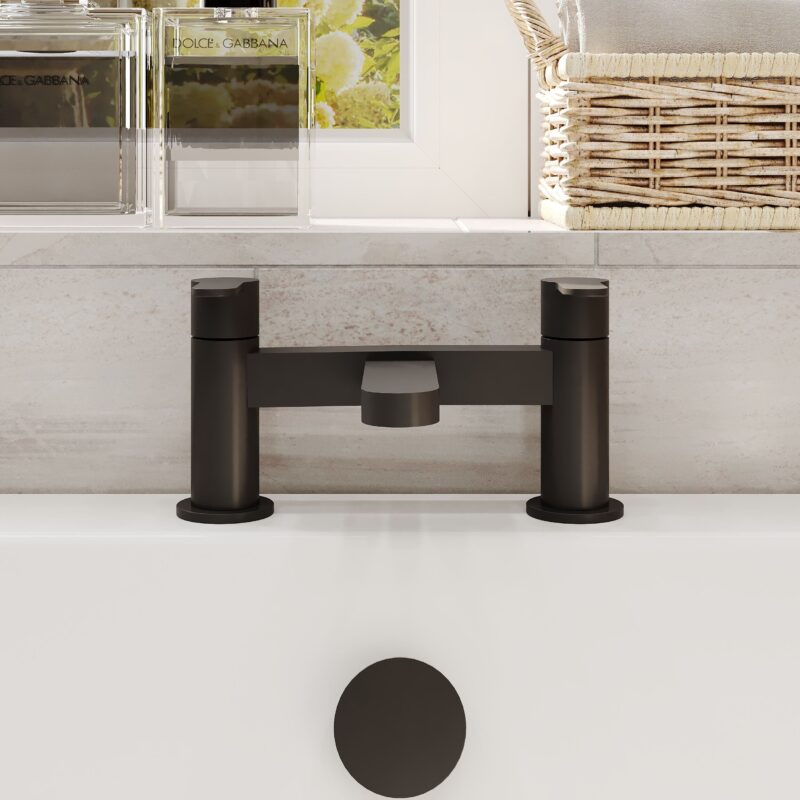 Nuie Arvan Matt Black Deck Mounted Bath Filler