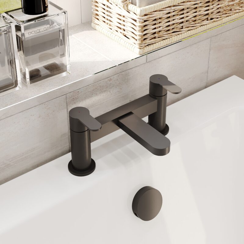 Nuie Arvan Matt Black Deck Mounted Bath Filler