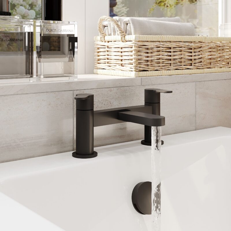 Nuie Arvan Matt Black Deck Mounted Bath Filler