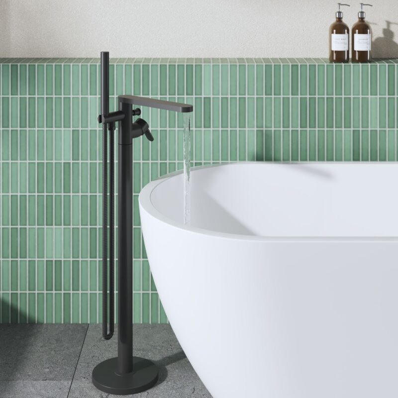 Nuie Arvan Matt Black Freestanding Bath Shower Mixer