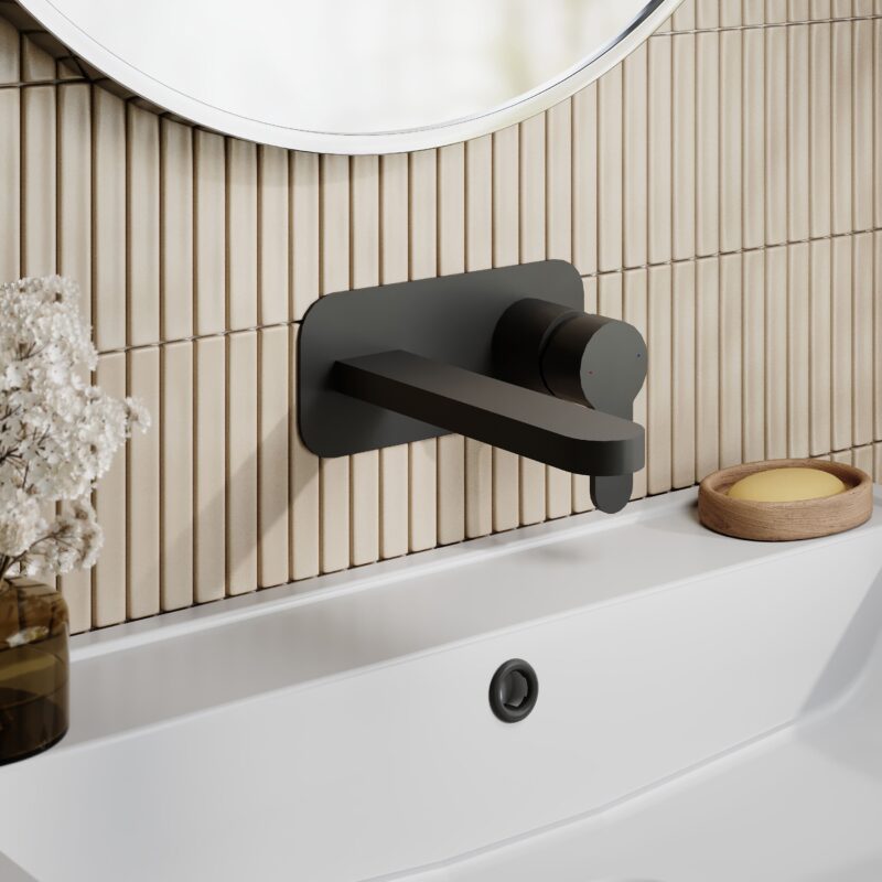 Nuie Arvan Matt Black 2 Hole Wall Basin Mixer