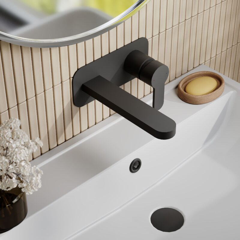 Nuie Arvan Matt Black 2 Hole Wall Basin Mixer