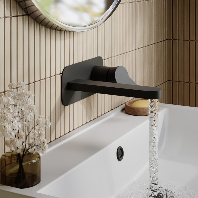 Nuie Arvan Matt Black 2 Hole Wall Basin Mixer