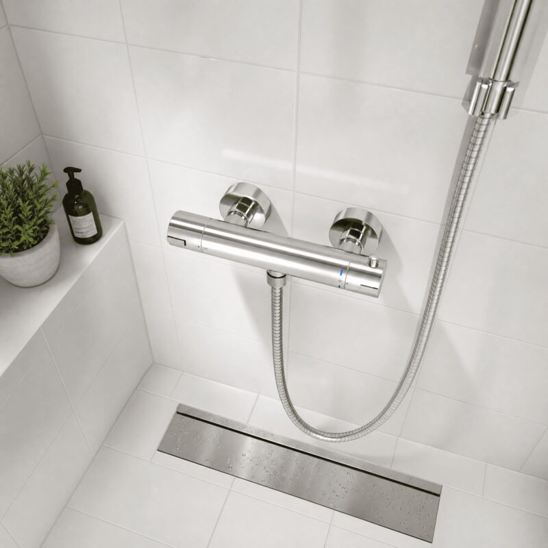 Nuie Arvan Chrome Thermostatic Bar Shower Valve